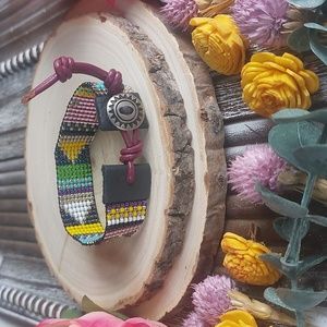 Leather Cuff Bracelet, Hand Beaded, Wrap Bracelet, hand crafted Rust Bel…